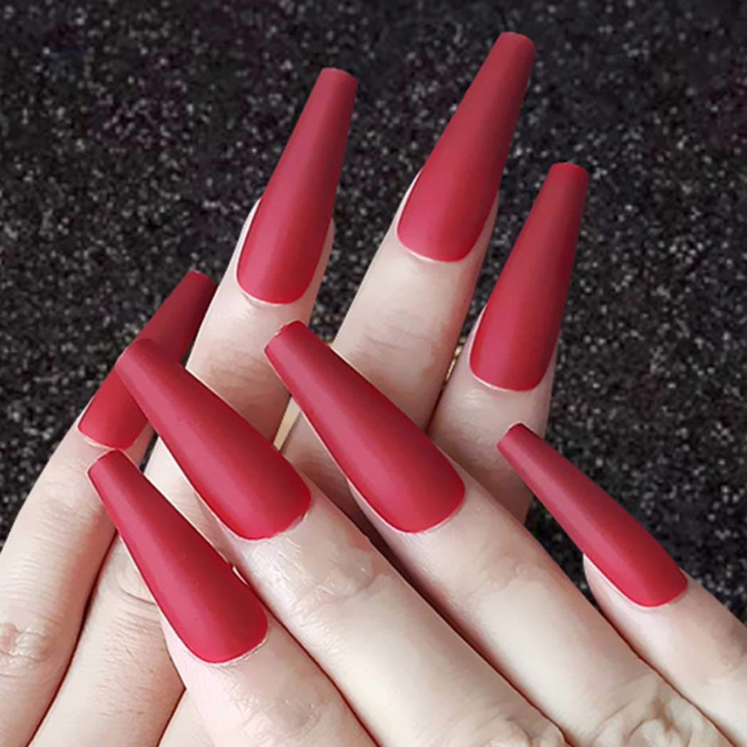 Press On Nails Red Matte Coffin Nail Kit - TGC Boutique - Press On Nails