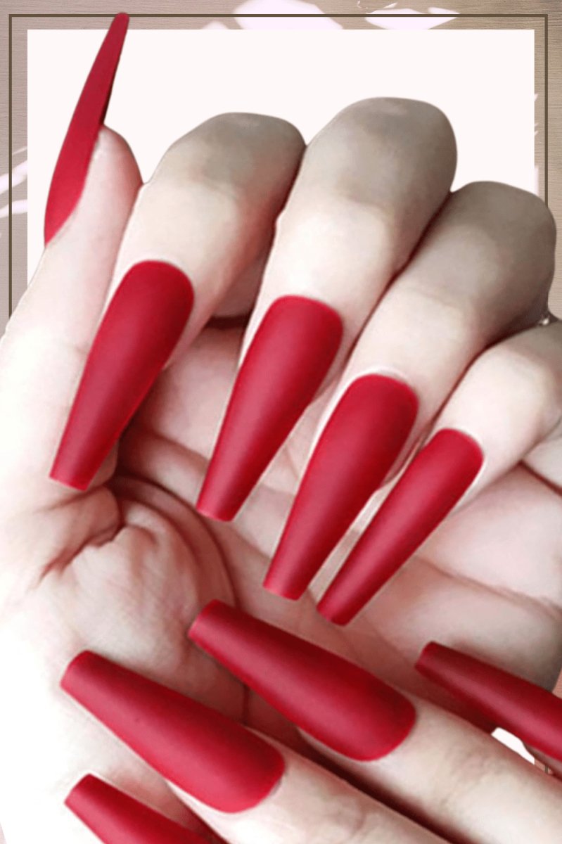 Press On Nails Red Matte Coffin Nail Kit - TGC Boutique - Press On Nails