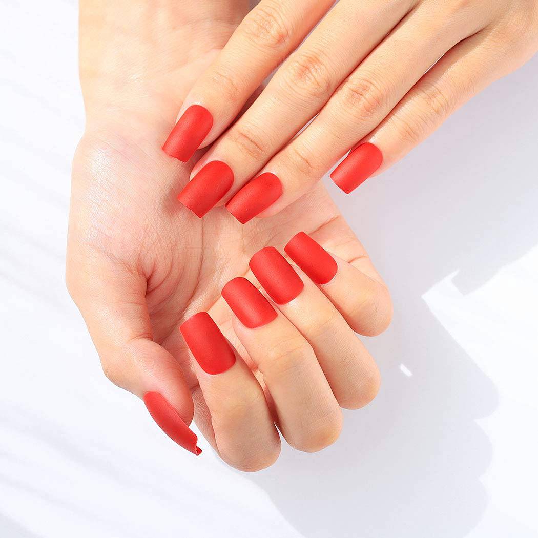 Press On Nails Red Matte Square Nail Kit - TGC Boutique - Press On Nails