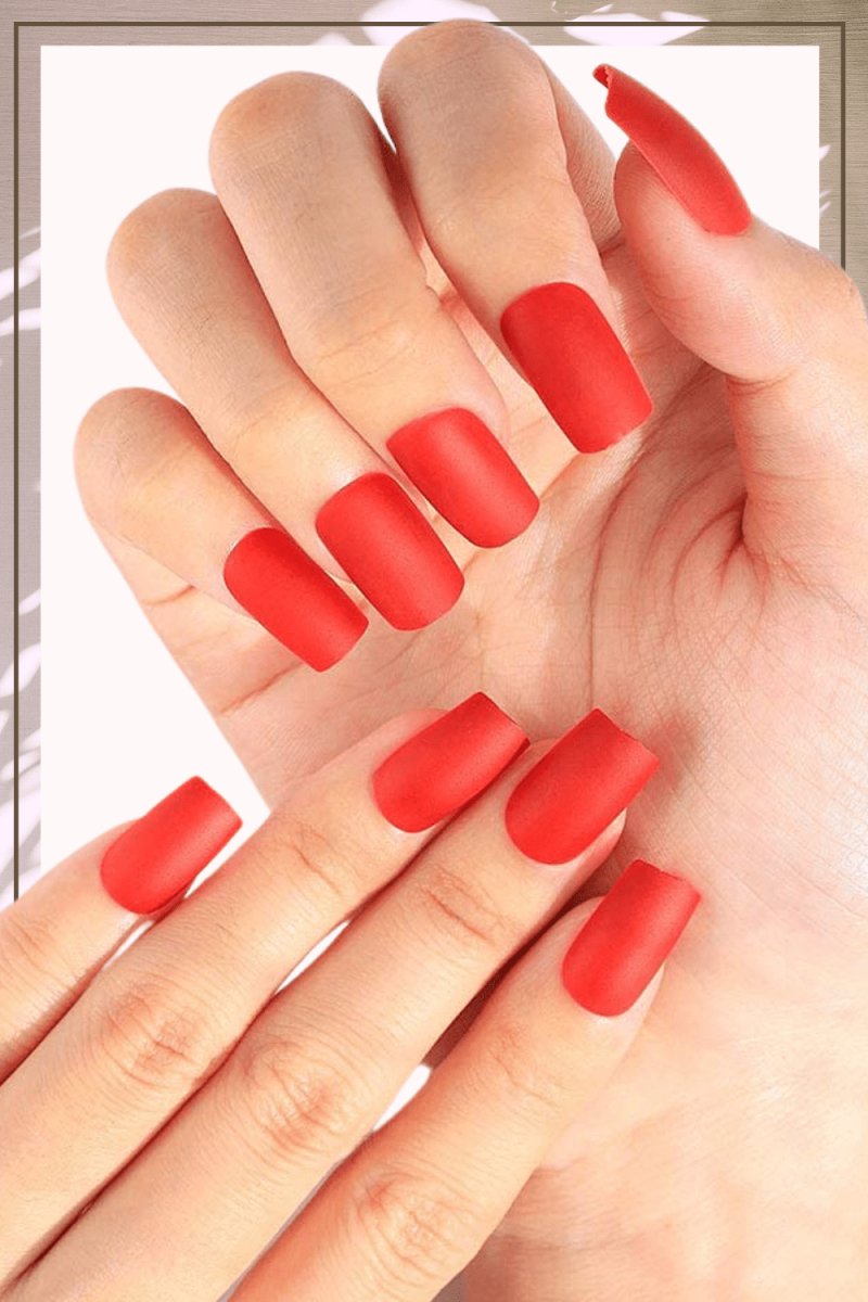 Press On Nails Red Matte Square Nail Kit - TGC Boutique - Press On Nails