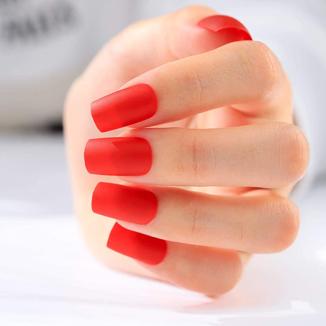 Press On Nails Red Matte Square Nail Kit - TGC Boutique - Press On Nails