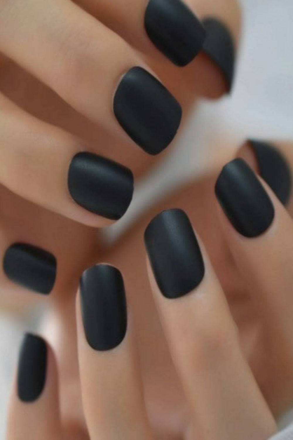 Press On Nails Short Black Matte Round Coffin Nail Kit - TGC Boutique - Press On Nails