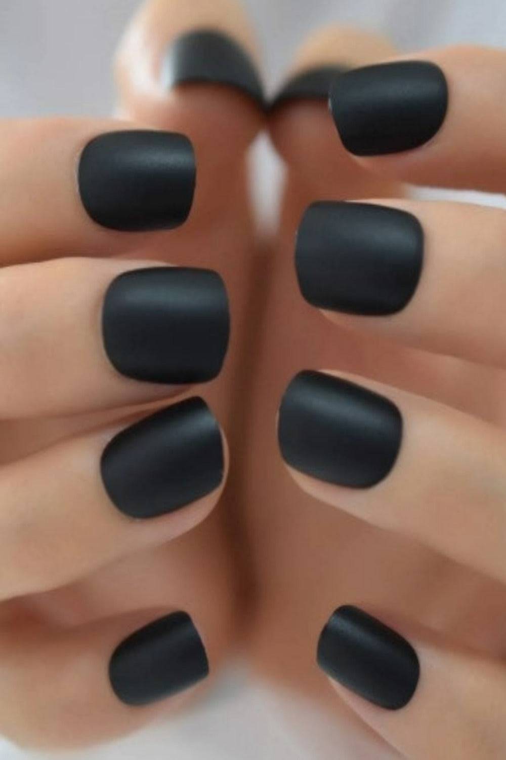 Press On Nails Short Black Matte Round Coffin Nail Kit - TGC Boutique - Press On Nails