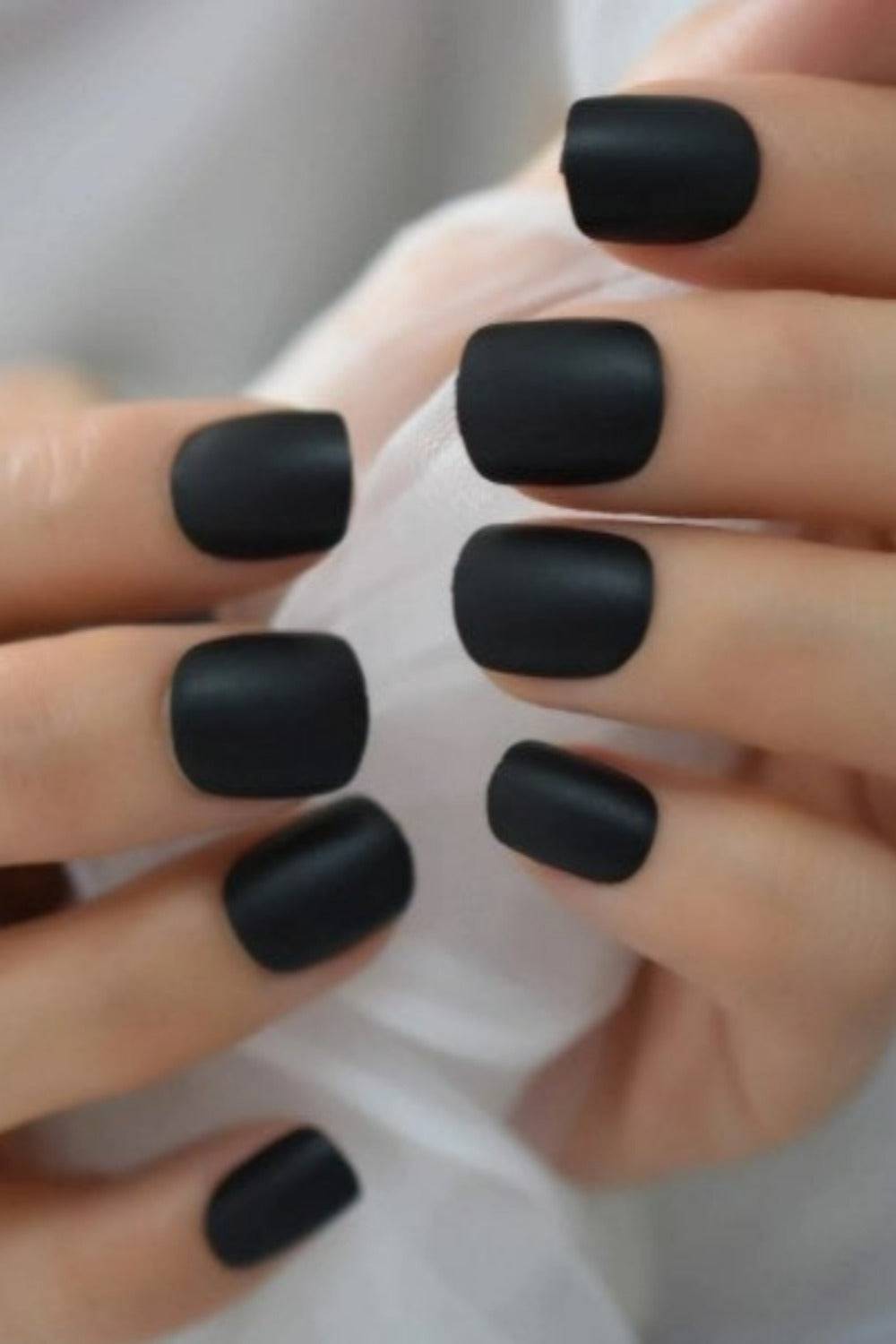 Press On Nails Short Black Matte Round Coffin Nail Kit - TGC Boutique - Press On Nails