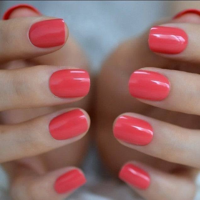 Press On Nails Short Glossy Red Square shape Nails Kit - TGC Boutique - Press On Nails