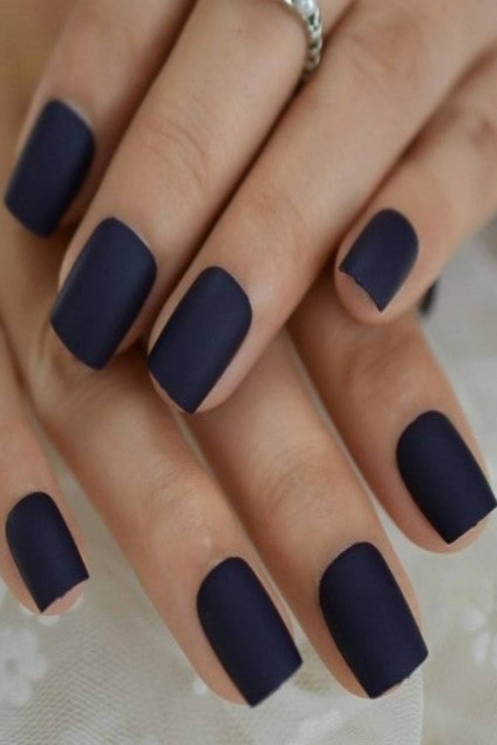 Press On Nails Short Matte Square Navy Blue Nail Kit - TGC Boutique - Press On Nails