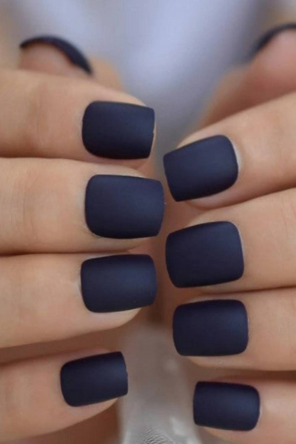 Press On Nails Short Matte Square Navy Blue Nail Kit - TGC Boutique - Press On Nails