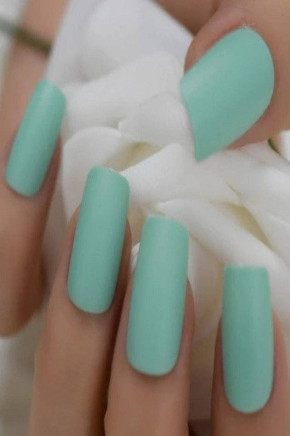 Press On Nails Short Mint Green Matte Square Nail Kit - TGC Boutique - Press On Nails