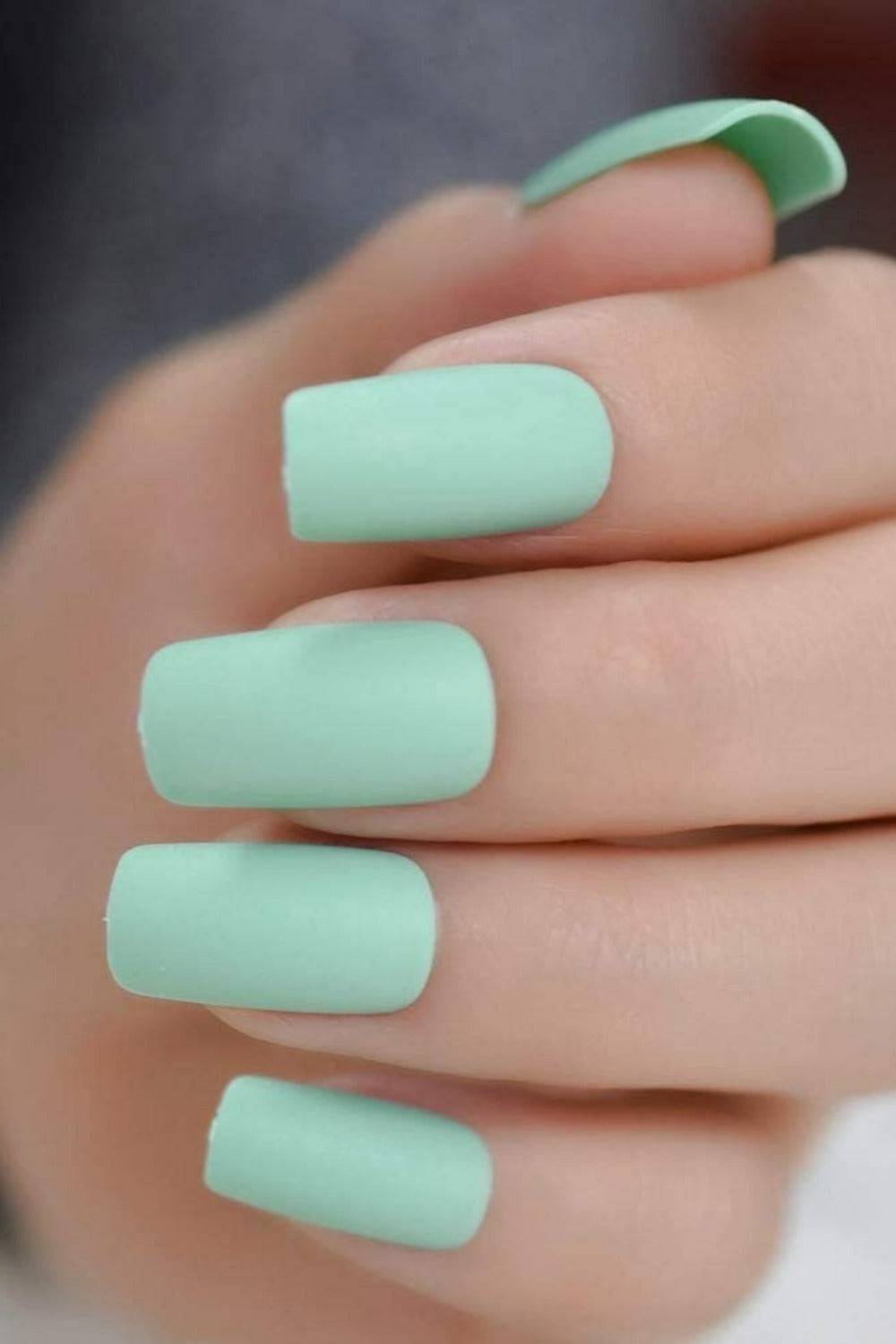 Press On Nails Short Mint Green Matte Square Nail Kit - TGC Boutique - Press On Nails
