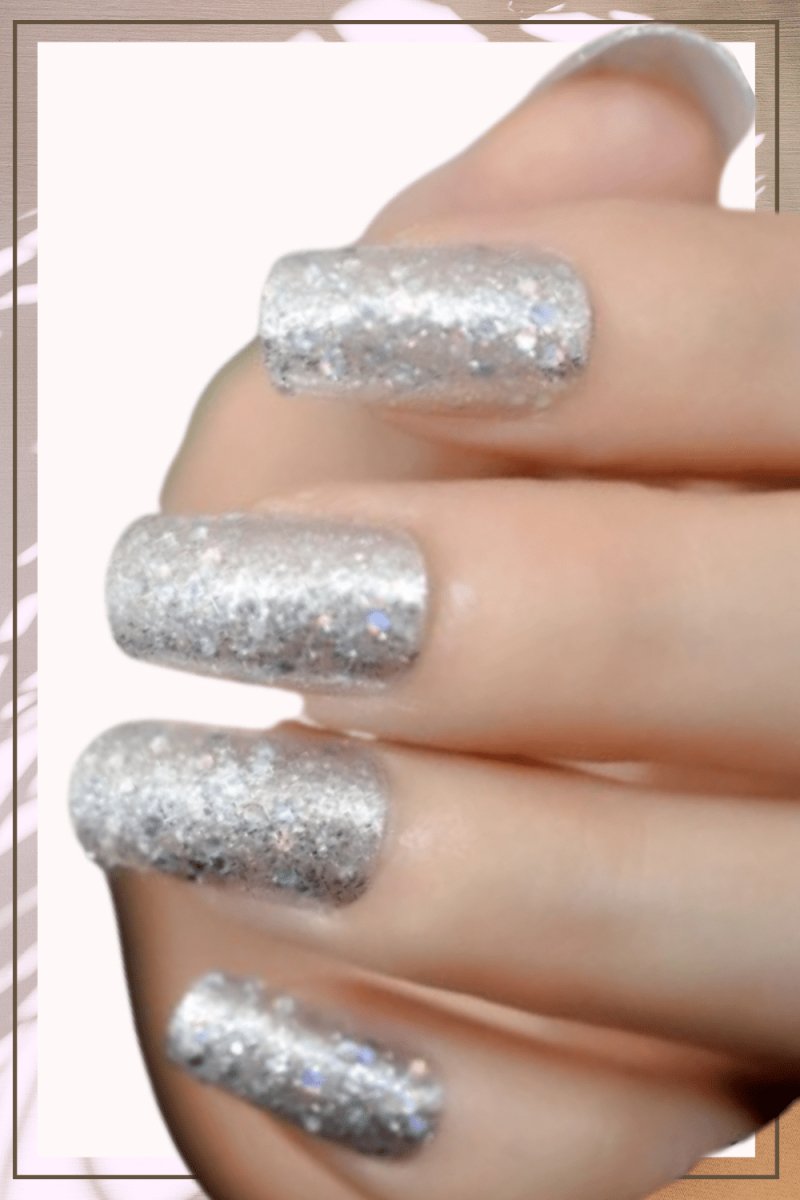 Press On Nails Silver Glitter Glossy Square Nail Kit - TGC Boutique - Press On Nails