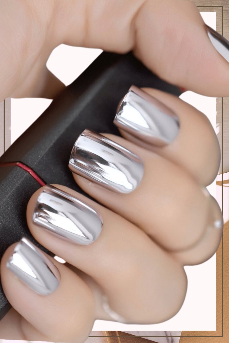 Press On Nails Silver Glossy Square Nail Kit - TGC Boutique - Press On Nails