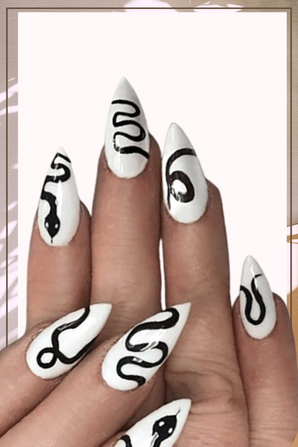 Press On Nails Snake White Glossy Stiletto Nail Kit - TGC Boutique - Press On Nails
