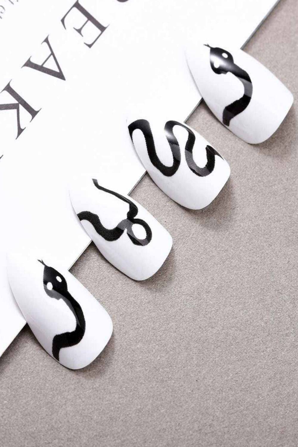 Press On Nails Snake White Glossy Stiletto Nail Kit - TGC Boutique - Press On Nails