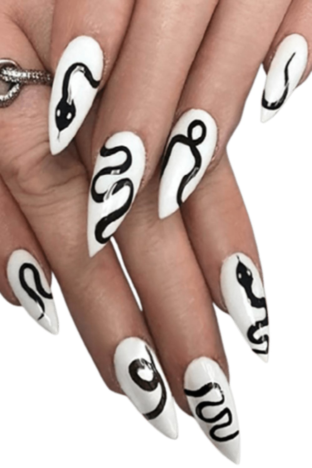 Press On Nails Snake White Glossy Stiletto Nail Kit - TGC Boutique - Press On Nails