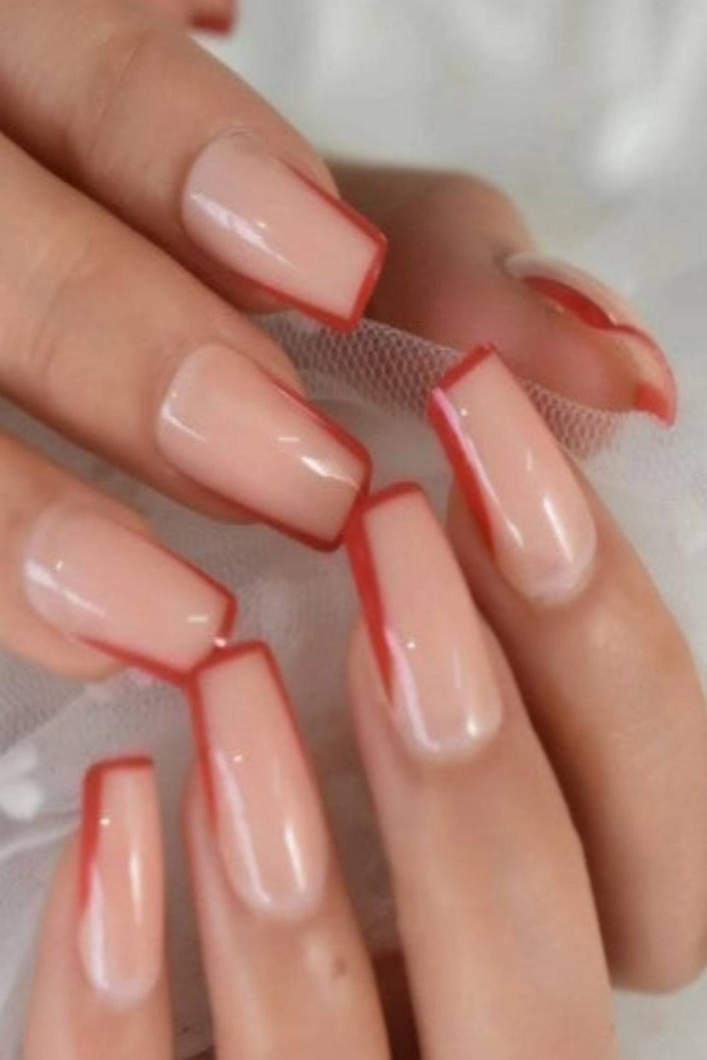 Press On Nails Square Red French Tip Nail Kit - TGC Boutique - Press On Nails
