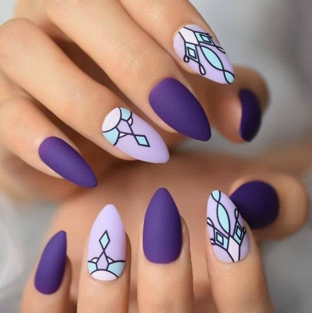 Press On Nails Violet Matte Almond Purple Nail Kit - TGC Boutique - Press On Nails