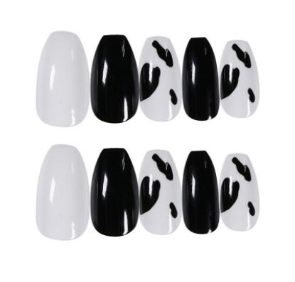 Press On Nails White And Black Cow Coffin Nail Kit - TGC Boutique - Press On Nails