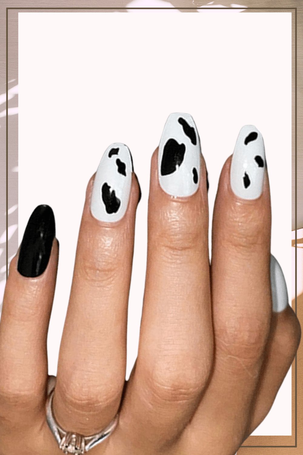 Press On Nails White And Black Cow Coffin Nail Kit - TGC Boutique - Press On Nails