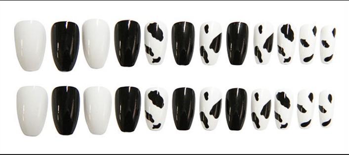 Press On Nails White And Black Cow Coffin Nail Kit - TGC Boutique - Press On Nails