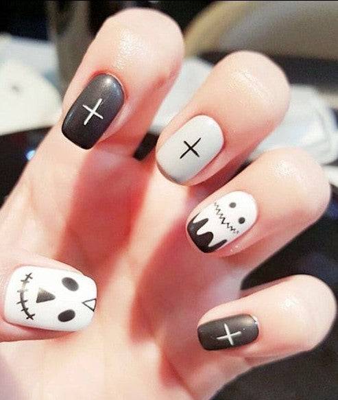 Press On Nails White And Black Matte Square Halloween Nail Kit - TGC Boutique - Press On Nails