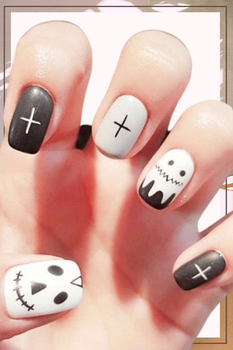 Press On Nails White And Black Matte Square Halloween Nail Kit - TGC Boutique - Press On Nails