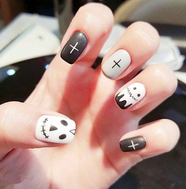 Press On Nails White And Black Matte Square Halloween Nail Kit - TGC Boutique - Press On Nails