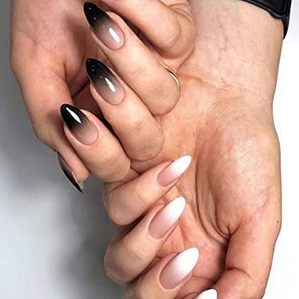Press On Nails White And Black Ombre Glossy French Tip Almond Nail Kit - TGC Boutique - Press On Nails