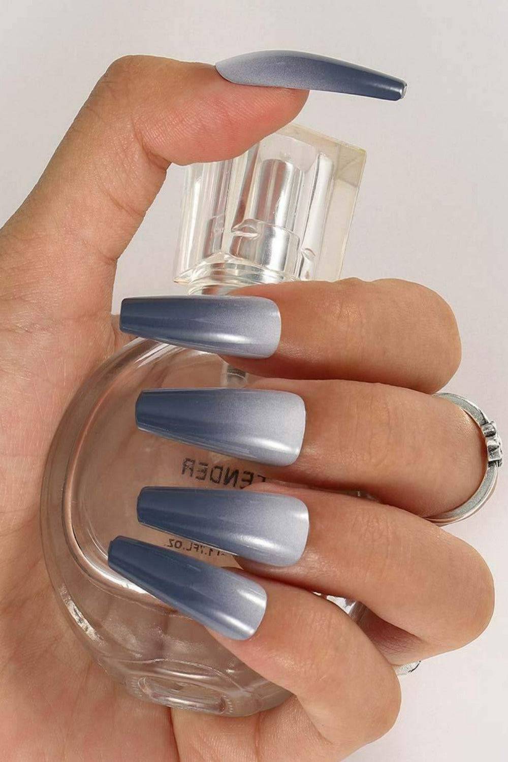 Press On Nails White And Gray Glossy Ombre French Tip Coffin Nail Kit - TGC Boutique - Press On Nails