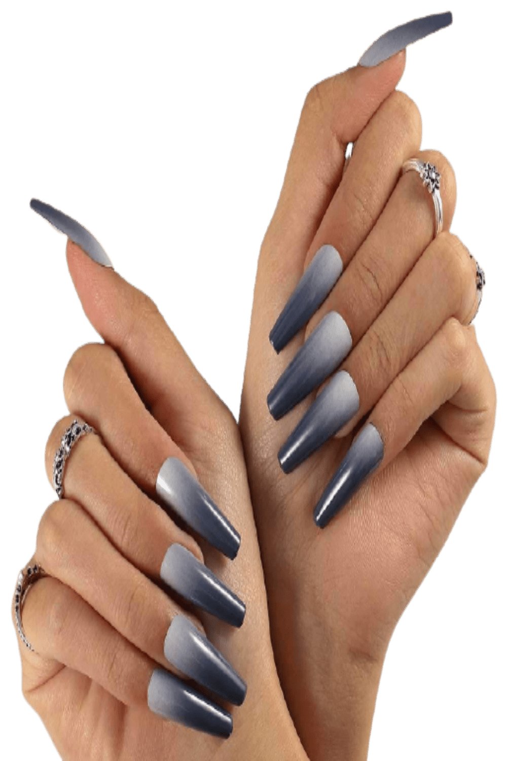 Press On Nails White And Gray Glossy Ombre French Tip Coffin Nail Kit - TGC Boutique - Press On Nails