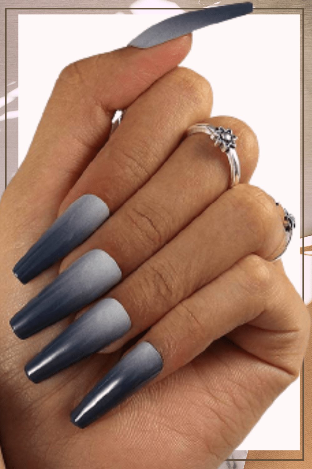 Press On Nails White And Gray Glossy Ombre French Tip Coffin Nail Kit - TGC Boutique - Press On Nails
