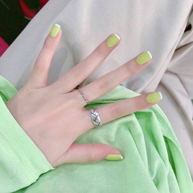 Press On Nails White And Green French Glossy Square Nail Kit - TGC Boutique - Press On Nails
