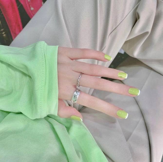 Press On Nails White And Green French Glossy Square Nail Kit - TGC Boutique - Press On Nails