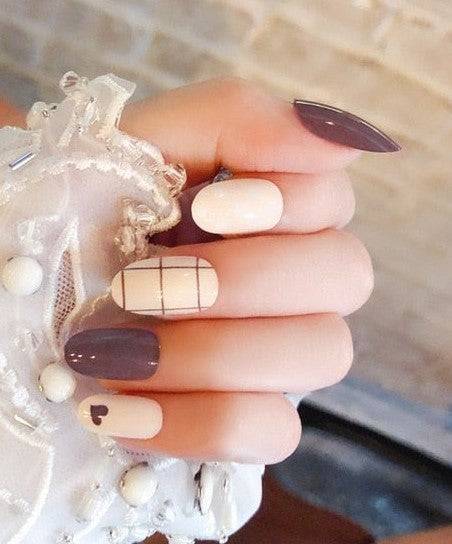 Press On Nails White And Violet Glossy Oval Heart Nail Kit - TGC Boutique - Press On Nails