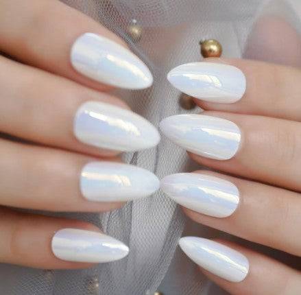 Press On Nails White Chrome Almond Glossy Nail Kit - TGC Boutique - Press On Nails