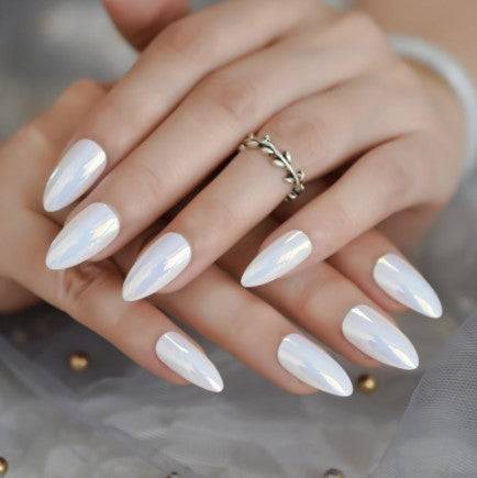 Press On Nails White Chrome Almond Glossy Nail Kit - TGC Boutique - Press On Nails