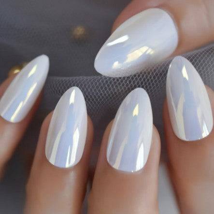 Press On Nails White Chrome Almond Glossy Nail Kit - TGC Boutique - Press On Nails