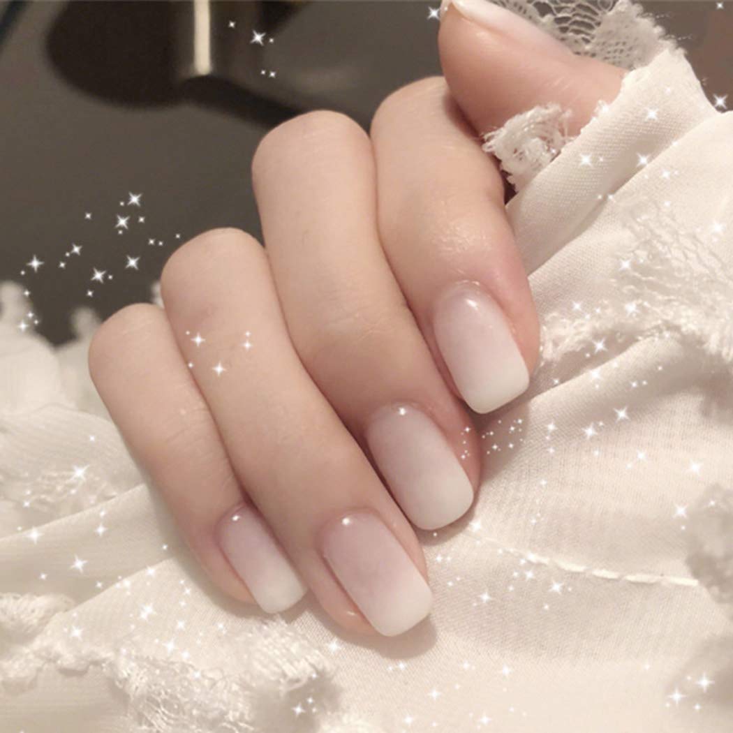 Press On Nails White French Glossy Ombre Square Clear Nail Kit - TGC Boutique - Press On Nails
