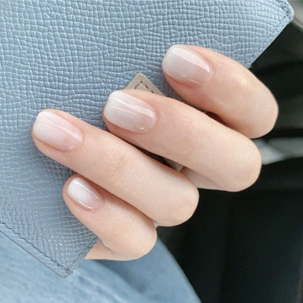 Press On Nails White French Glossy Ombre Square Clear Nail Kit - TGC Boutique - Press On Nails