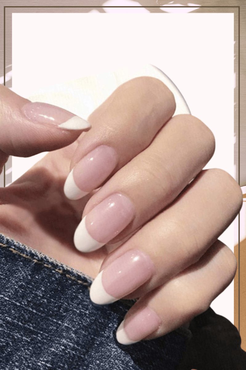 Press On Nails White French Glossy Oval Clear Nail Kit - TGC Boutique - Press On Nails