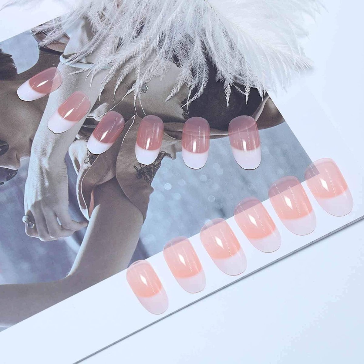 Press On Nails White French Glossy Oval Clear Nail Kit - TGC Boutique - Press On Nails