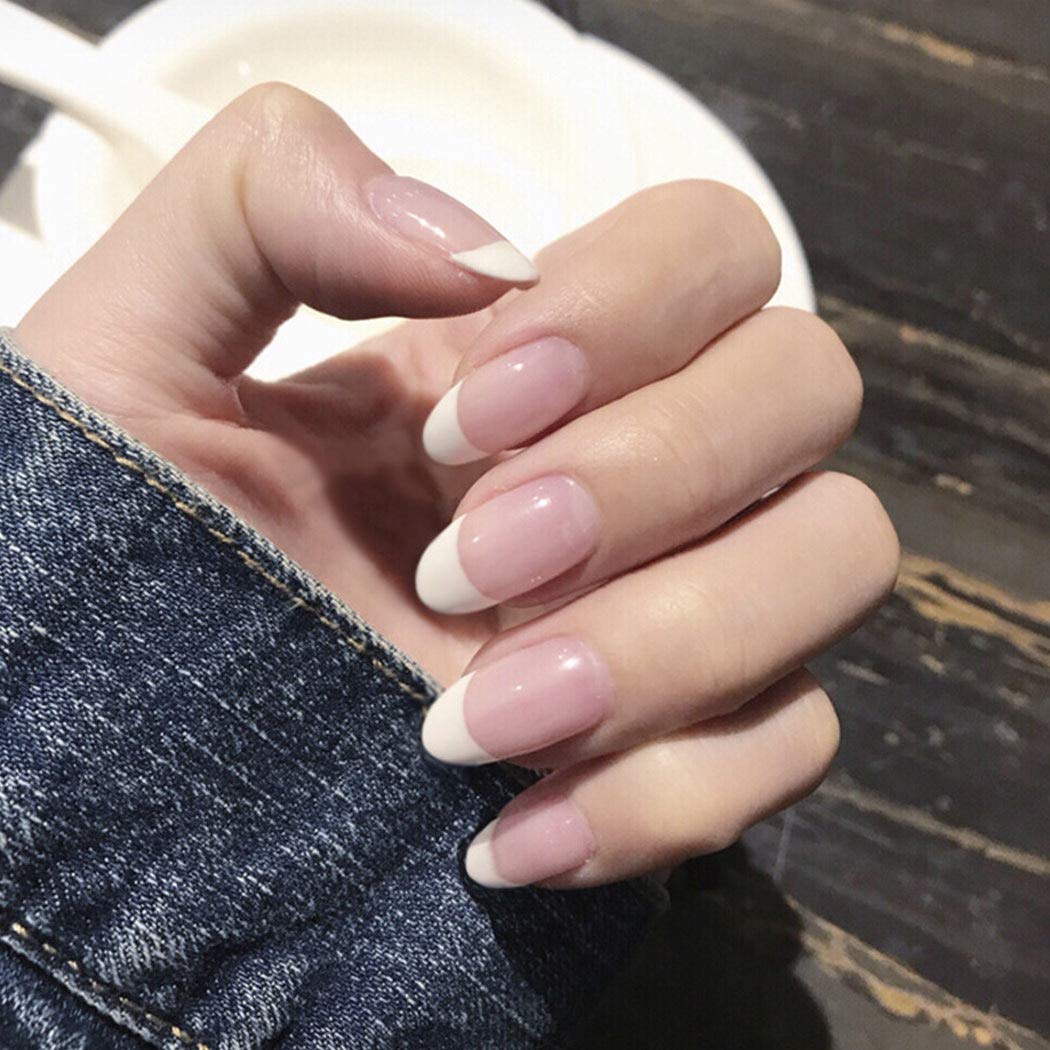 Press On Nails White French Glossy Oval Clear Nail Kit - TGC Boutique - Press On Nails