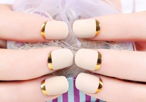 Press On Nails White French Glossy Oval Gold Nail Kit - TGC Boutique - Press On Nails