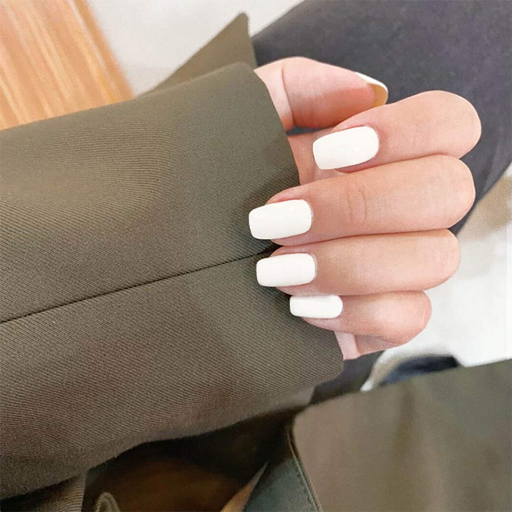 Press On Nails White Glossy Square Nail Kit - TGC Boutique - Press On Nails