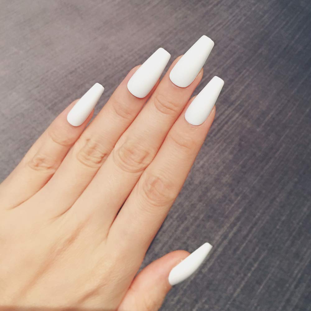 Press On Nails White Matte Coffin Nail Kit - TGC Boutique - Press On Nails