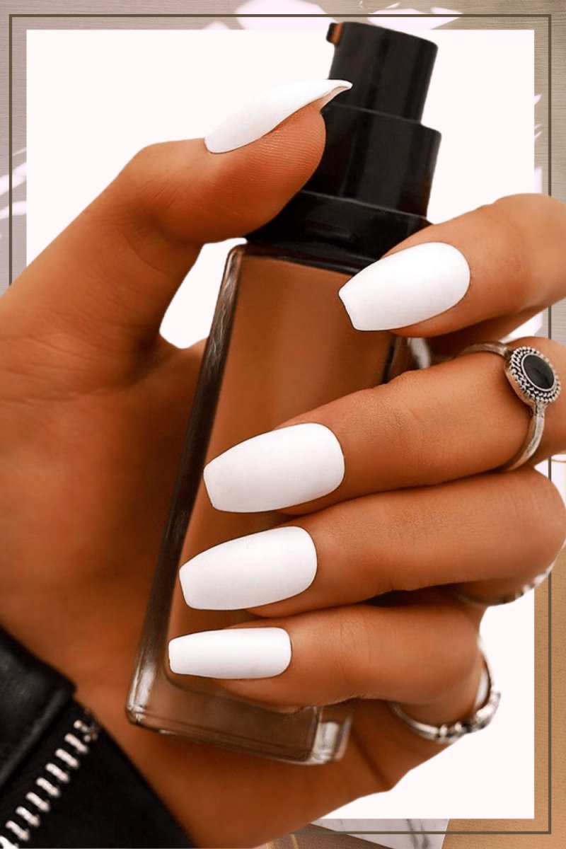 Press On Nails White Matte Coffin Nail Kit - TGC Boutique - Press On Nails