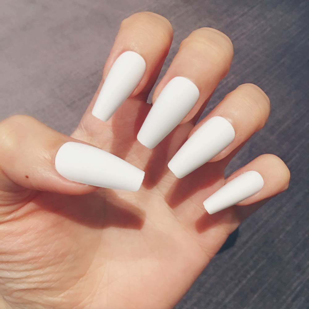 Press On Nails White Matte Coffin Nail Kit - TGC Boutique - Press On Nails