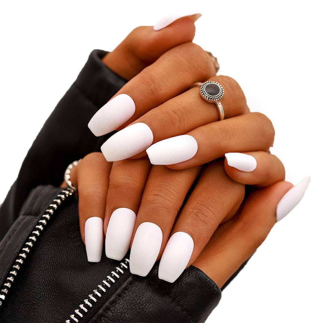 Press On Nails White Matte Coffin Nail Kit - TGC Boutique - Press On Nails