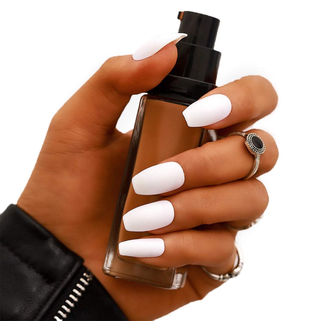 Press On Nails White Matte Coffin Nail Kit - TGC Boutique - Press On Nails
