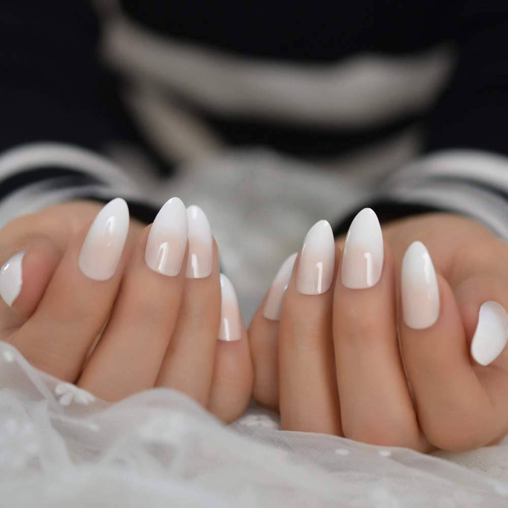 Press On Nails White Ombre French Almond Nail Kit - TGC Boutique - Press On Nails