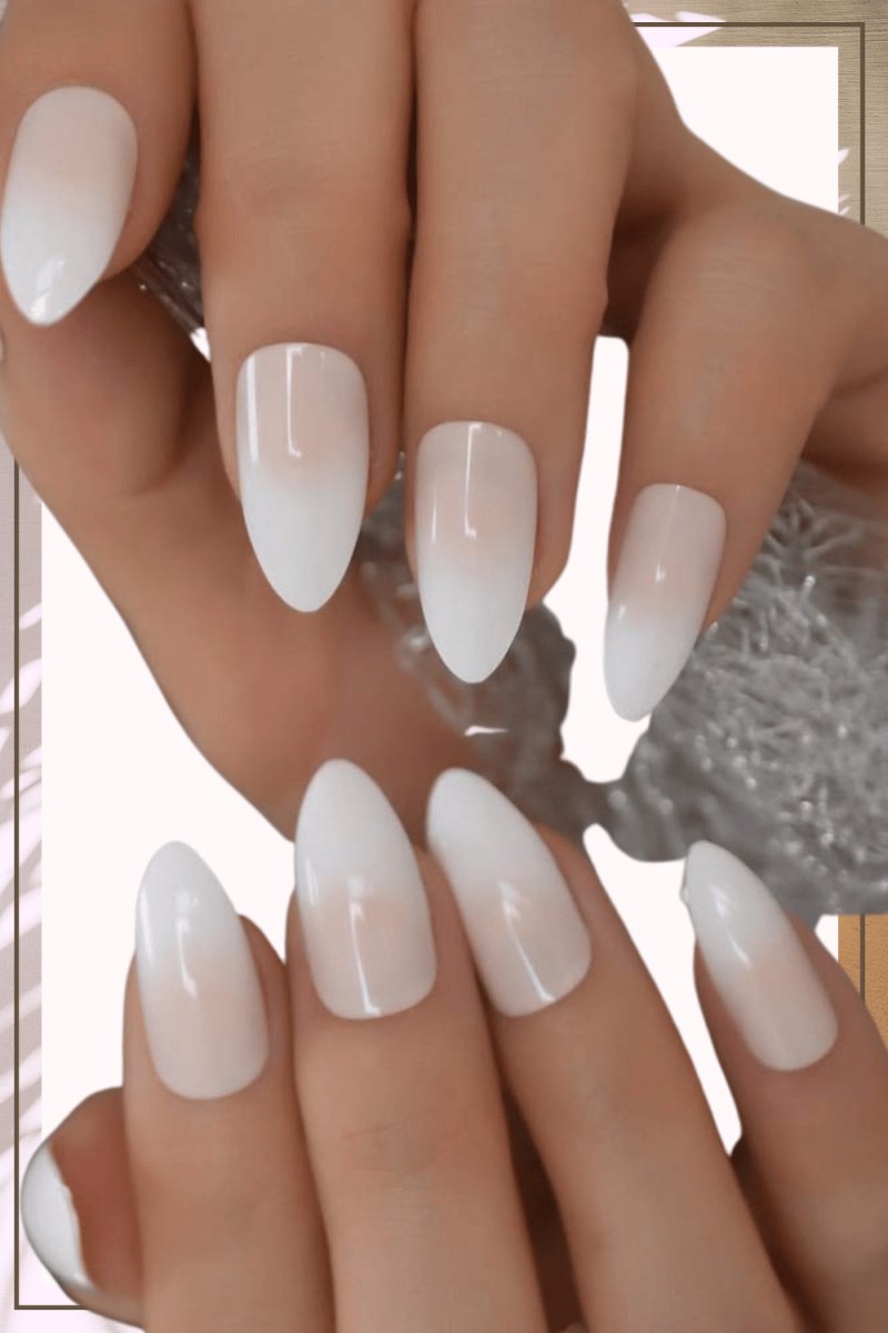 Press On Nails White Ombre French Almond Nail Kit - TGC Boutique - Press On Nails